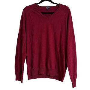 J Crew Men's V-Neck Cotton Cashmere Blend Red‎ Large Preppy Academia Collegiate